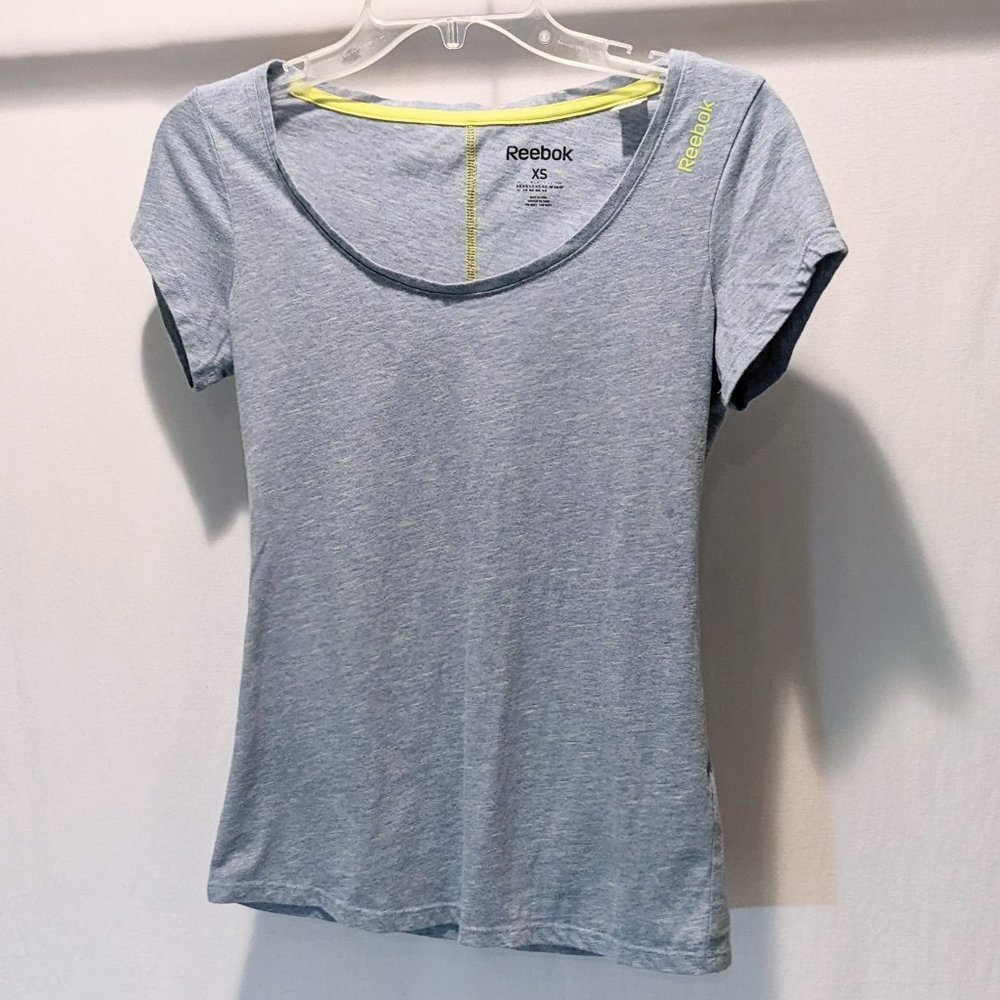Reebok Blue-Gray T-shirt with Lime Green Trim Sz XS